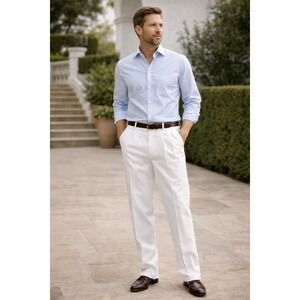Mens White Dress Pants 42x37 Tailored Straight Leg High Rise Minimalist